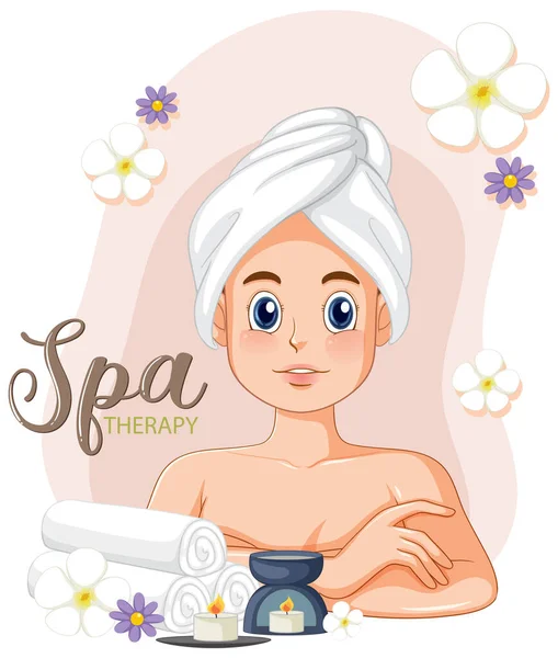 Woman Wearing Towel Spa Theme Illustration — Stock Vector