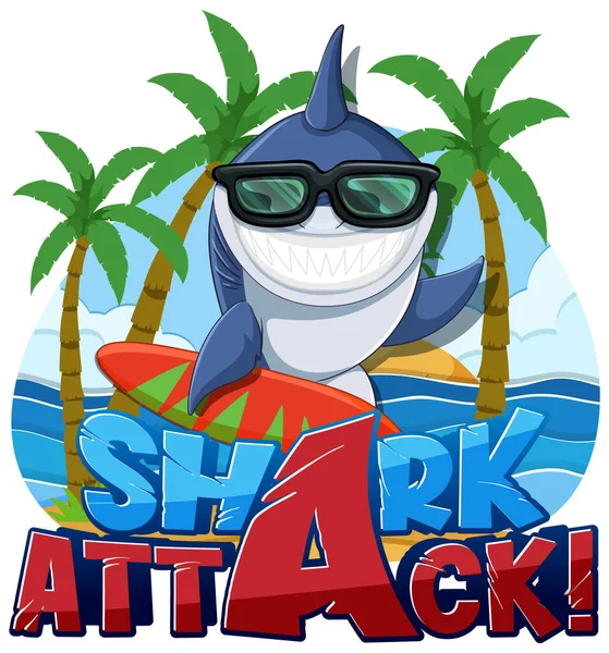 Design Del Carattere Parole Shark Attack Illustration — Vettoriale Stock