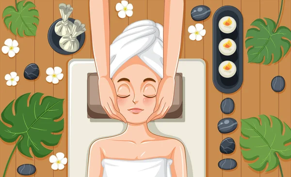 Femme Obtenir Visage Massage Spa Illustration — Image vectorielle