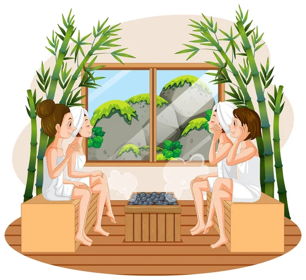 Les Femmes Dans Salle Sauna Illustration — Image vectorielle