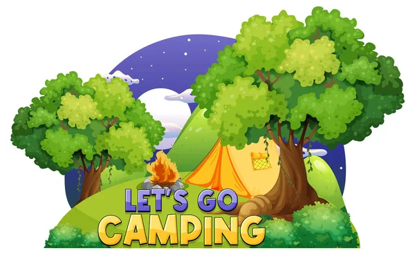 Camping Barraca Com Vamos Acampar Texto Ilustração — Vetor de Stock