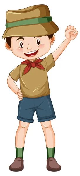Camping Boy Γελοιογραφία Χαρακτήρα Εικονογράφηση — Διανυσματικό Αρχείο