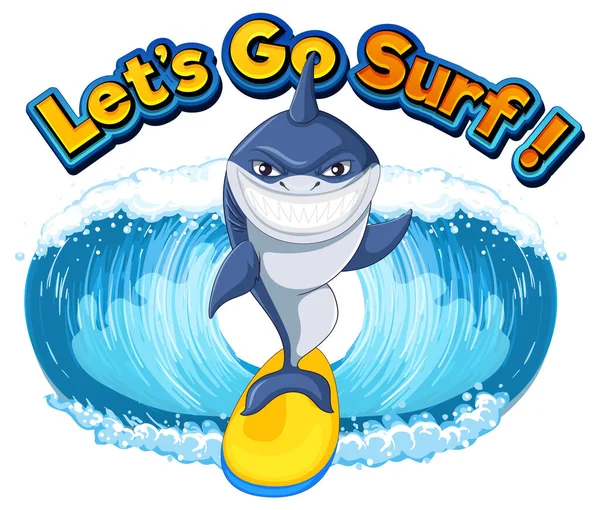 Cute Shark Surfing Cartoon Icon Illustration — Stok Vektör