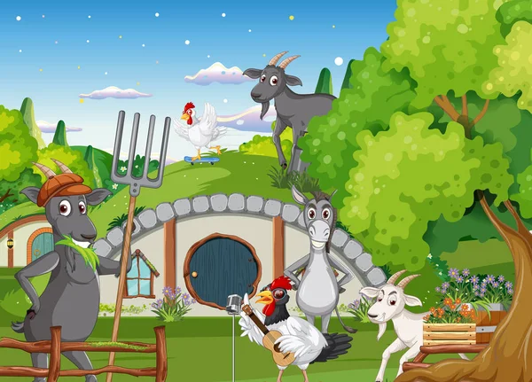Farm Animal Hobbit House Illustration — Stock Vector