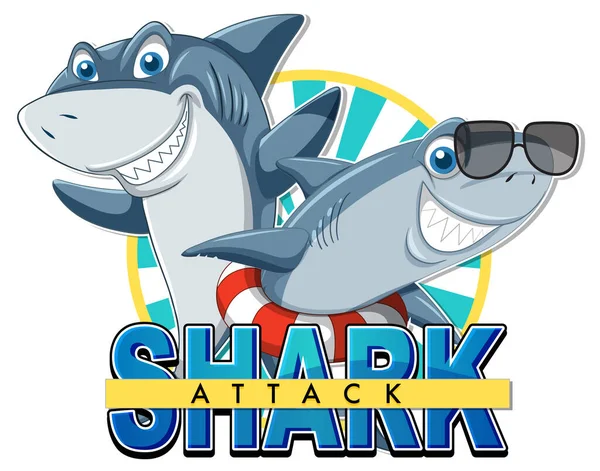 Shark Attack Icon Shark Cartoon Character Illustration — Vector de stock
