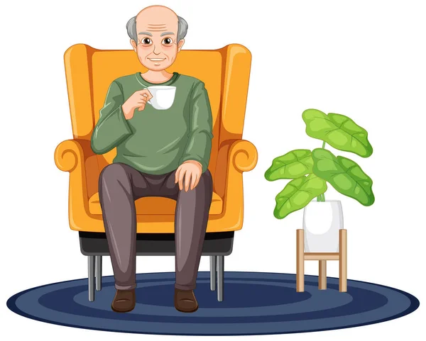 Starý Muž Sedí Pohovce Ilustrace — Stockový vektor