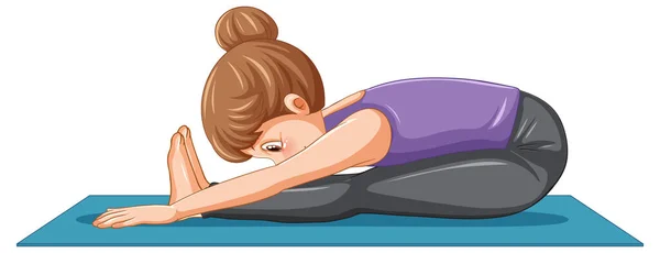 Femme Pratiquant Yoga Sur Tapis Illustration — Image vectorielle