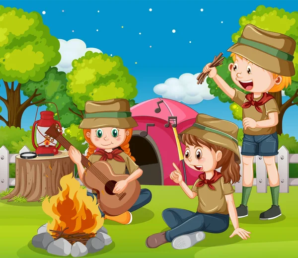 Camping Bambini Parco Illustrazione — Vettoriale Stock