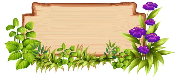 Modelo Placa Madeira Com Natureza Folhas Ilustração —  Vetores de Stock