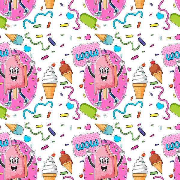 Sweet Ice Cream Seamless Pattern Illustration — 스톡 벡터