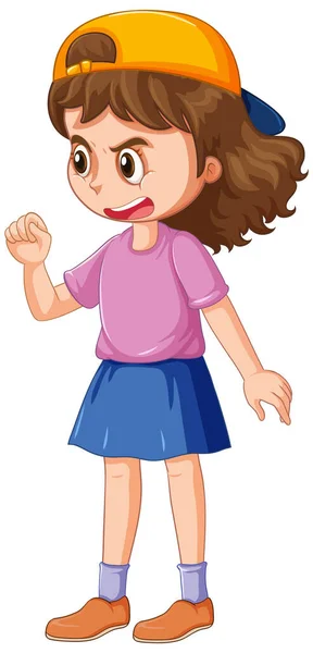 Girl Angry Face Cartoon Character Illustration — Stock Vector