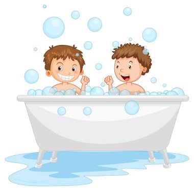 Küvette oynayan mutlu çocuklar.