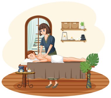 Sırt masajı yaptıran kadın spa çizimi