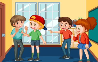 School bullying with student cartoon characters illustration