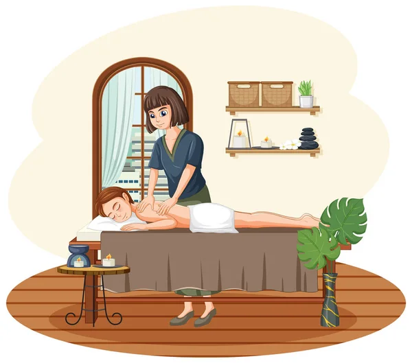 Mujer Consiguiendo Espalda Masaje Spa Ilustración — Vector de stock