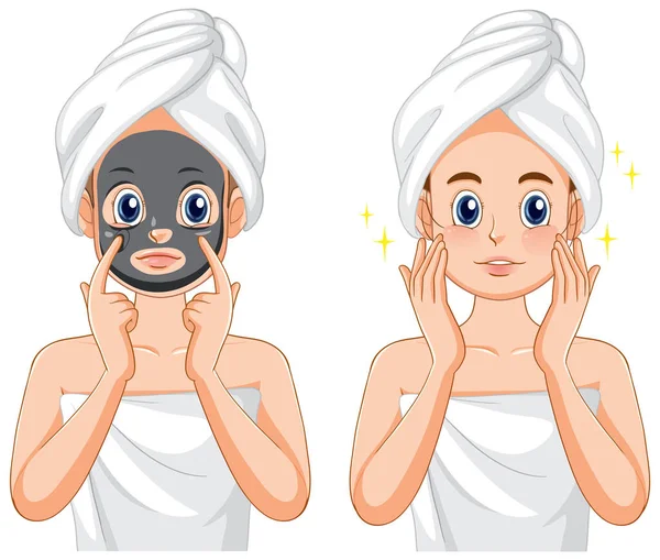 Spa Femme Appliquant Masque Facial Illustration — Image vectorielle
