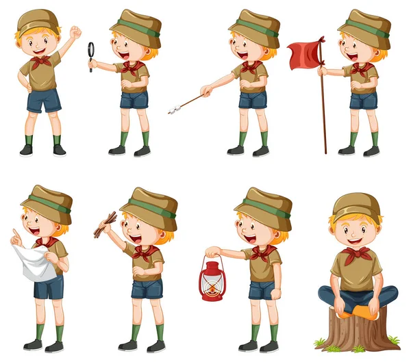 Set Camping Kids Cartoon Character Illustration — Stock Vector