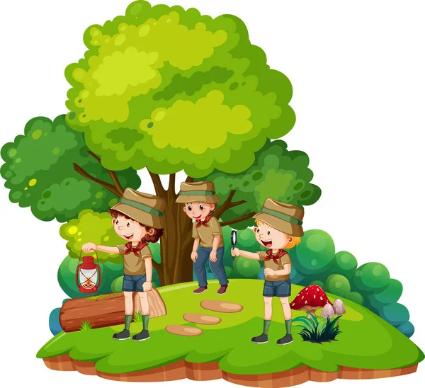 Niños Felices Acampando Parque Ilustración — Vector de stock