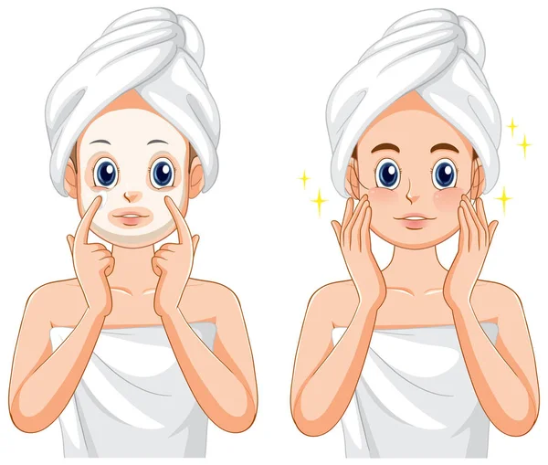 Spa Woman Applying Facial Mask Illustration — Stock Vector