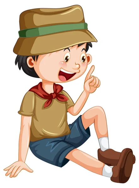 Camping Junge Sitzt Zeichentrickfigur Illustration — Stockvektor