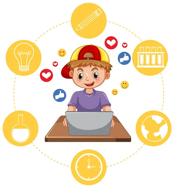 Boy Using Smartphone Online Learning Illustration — Stock vektor