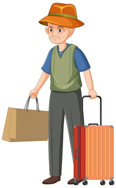 Male Senior Cartoon Character Travelling Illustration — Stock Vector