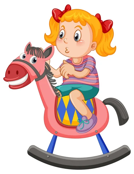 Ragazza Cavallo Dondolo Illustrazione — Vettoriale Stock