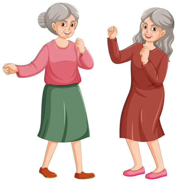 Female Senior Cartoon Character Dancing Illustration — Stock Vector