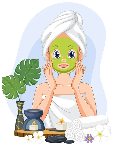 Spa Woman Applying Facial Mask Illustration — Stock Vector