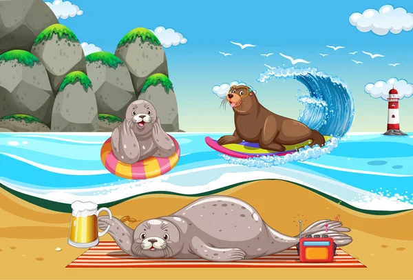 Sea Lion Seal Beach Illustration — Stock Vector