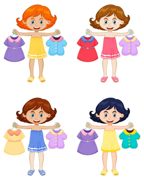 Set Girl Picking Cloth Illustration — Stockvector