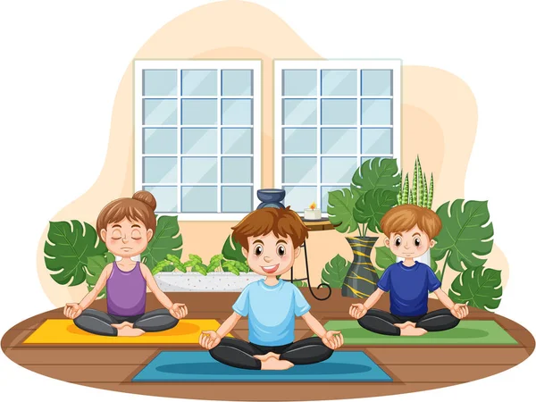 Groupe Personnes Pratiquant Illustration Yoga — Image vectorielle