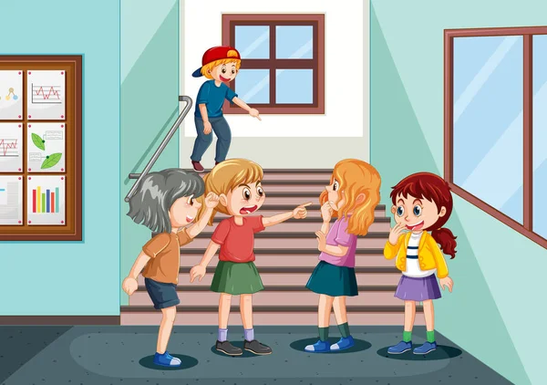 School Bullying Student Cartoon Characters Illustration — стоковый вектор