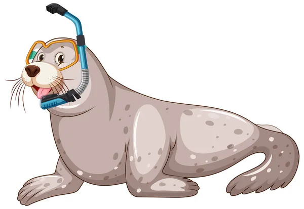Niedliche Robbe Trägt Schnorchelbrille Auf Weißem Hintergrund Illustration — Stockvektor