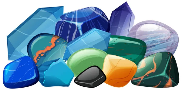 Pile Gemstones Crystals Illustration — Stock Vector