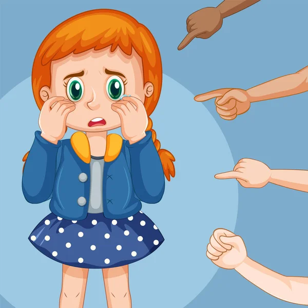 Sad Girl Surrounded Pointing Fingers Illustration — Vetor de Stock