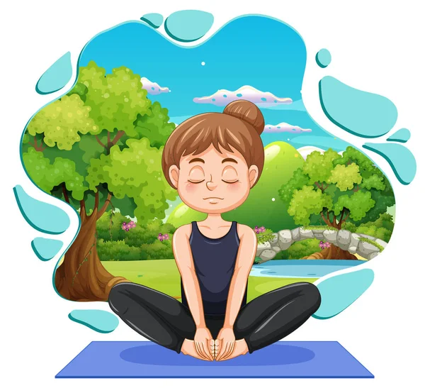 Woman Doing Yoga Park Illustration — Stock Vector