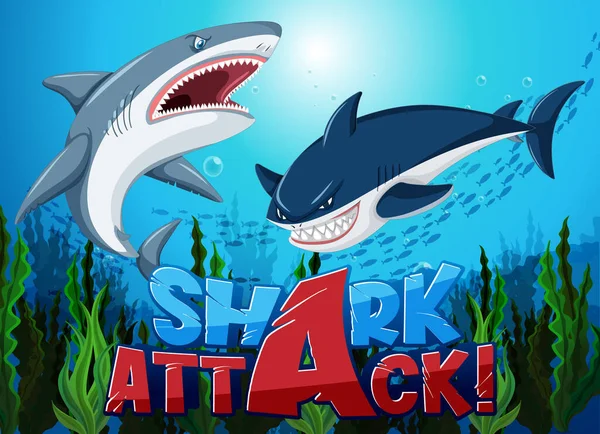 Shark Attack Icon Underwater Sea Animal Illustration — Stock Vector