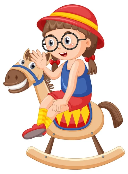 Girl Riding Rocking Horse Illustration — Stock Vector