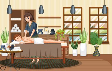 Sırt masajı yaptıran kadın spa çizimi