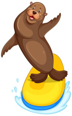Sea lion surfing on surfboard illustration