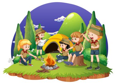 İzci çocuklarla kamp yapmak için.