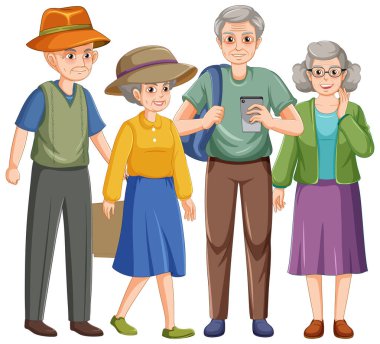 Mutlu yaşlılar grup çizimleri