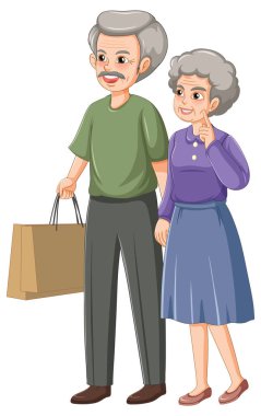 Beyaz arkaplan illüstrasyonunda mutlu yaşlı çift