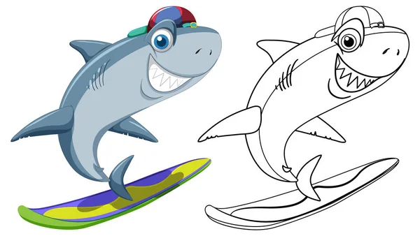 Shark Cartoon Character Its Doodle Outline Illustration — Archivo Imágenes Vectoriales