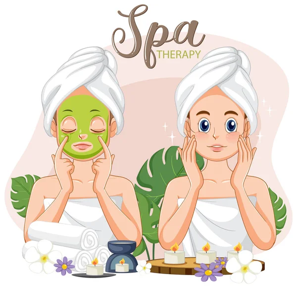 Woman Applying Facial Mask Treatment Illustration — Stock Vector