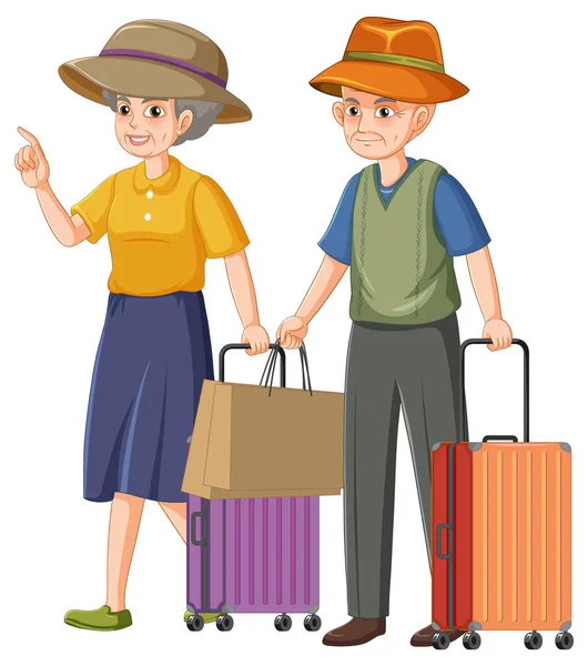 Happy Senior Couple Traveling Illustration — Stock Vector