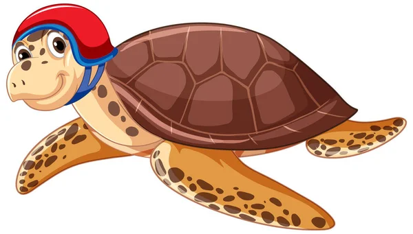 Schattige Zee Schildpad Cartoon Karakter Dragen Helm Illustratie — Stockvector