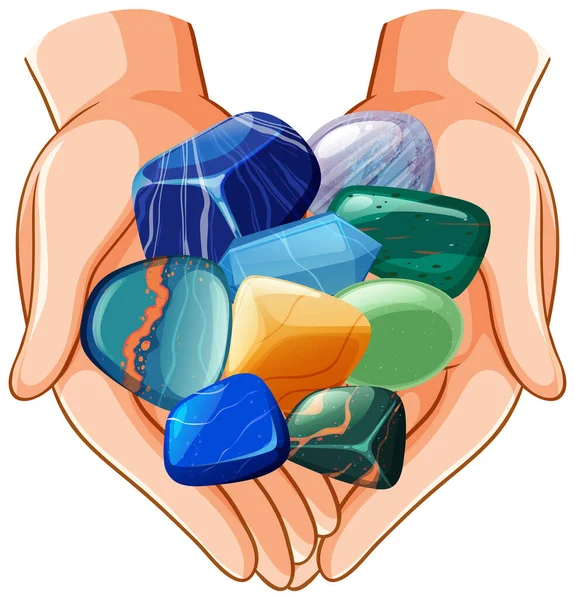 Pile Gemstones Hands Illustration — Stock Vector