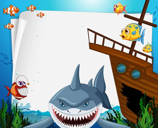 Underwater Blank Banner Sea Animal Illustration — 图库矢量图片
